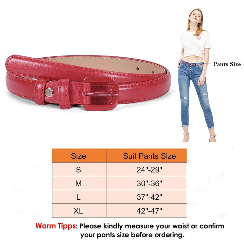 WHIPPY Women Skinny Leather Belt Thin Waist Jeans Belt for Pants in Pin Buckle Belt, Red, Pants Size 24-29 inches - Image 5
